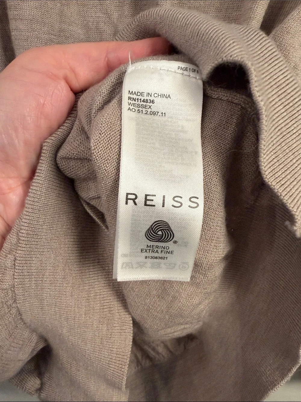 Reiss Men's Neutral Taupe Crewneck Sweater